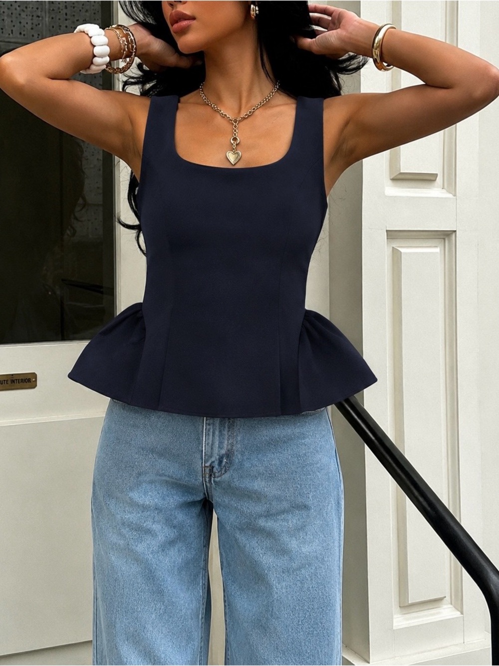 NWT Anthropologie Maeve Navy Peplum Cropped Top XS Structured Hem